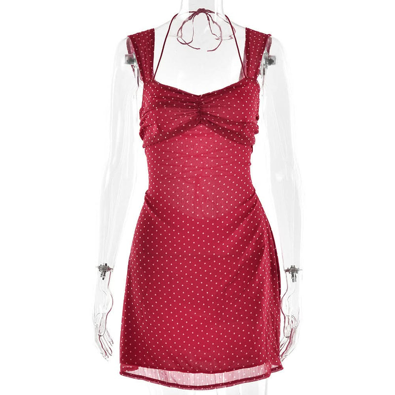 Flirty Red Polka Dot Halter Mini Dress - Chic Vintage Style for Fall Nights & Holiday Parties