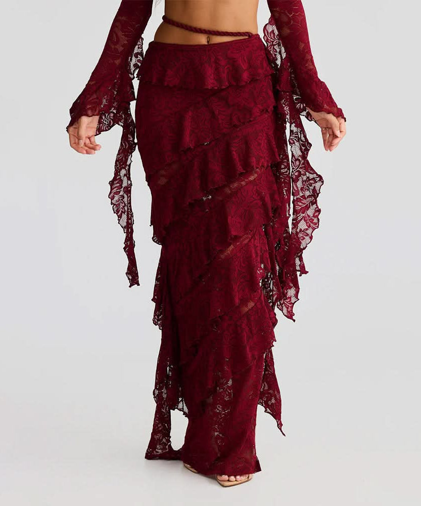 Romantic White Lace Tiered Ruffle Maxi Skirt - Your Boho Chic Getaway & Holiday Style Essential