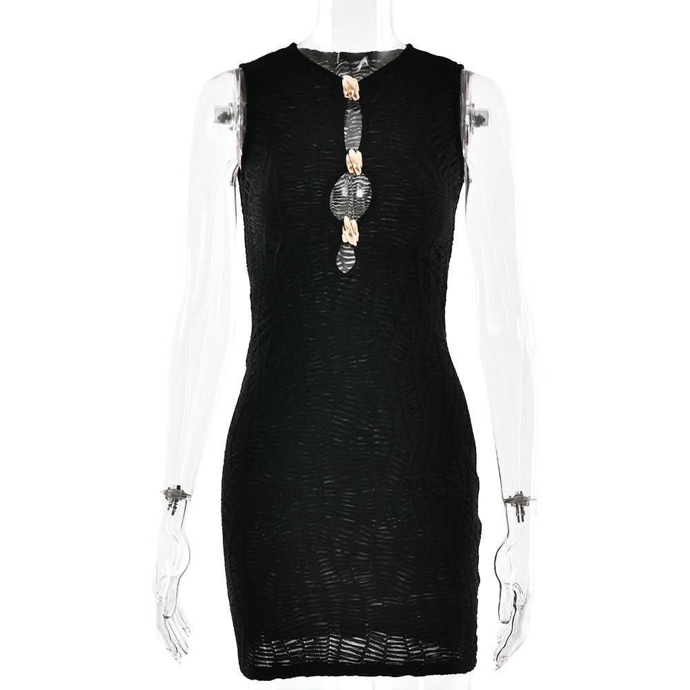 Dazzle & Shine: Black Ruched Cutout Mini Dress with Gold Hardware | Fall & Holiday Party Perfect