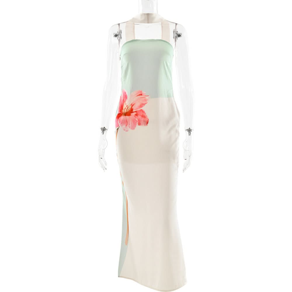 Elegant Tropical Bloom Halter Maxi Dress – Your Fall Getaway & Resort Essential