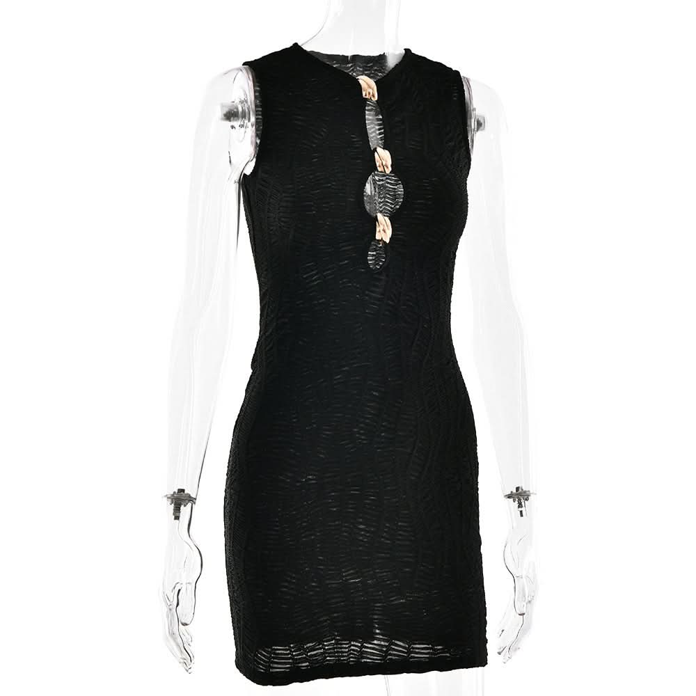 Dazzle & Shine: Black Ruched Cutout Mini Dress with Gold Hardware | Fall & Holiday Party Perfect