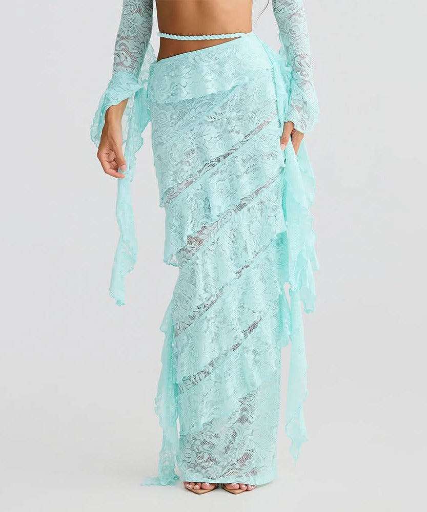 Romantic White Lace Tiered Ruffle Maxi Skirt - Your Boho Chic Getaway & Holiday Style Essential