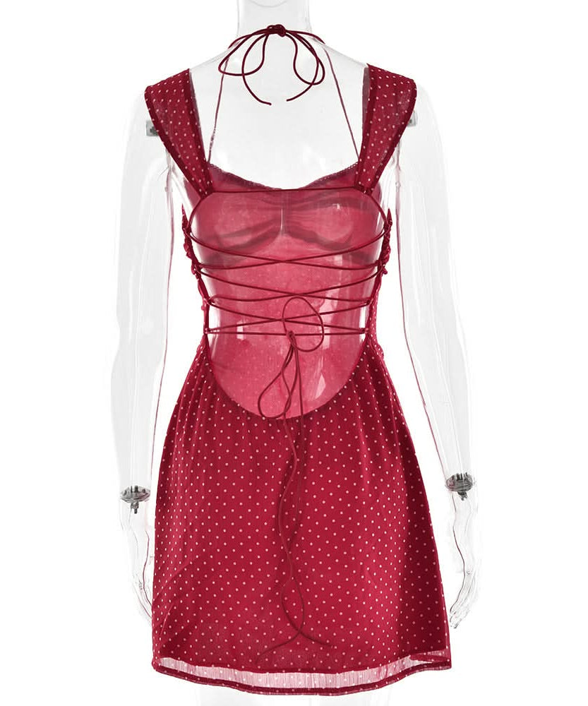 Flirty Red Polka Dot Halter Mini Dress - Chic Vintage Style for Fall Nights & Holiday Parties