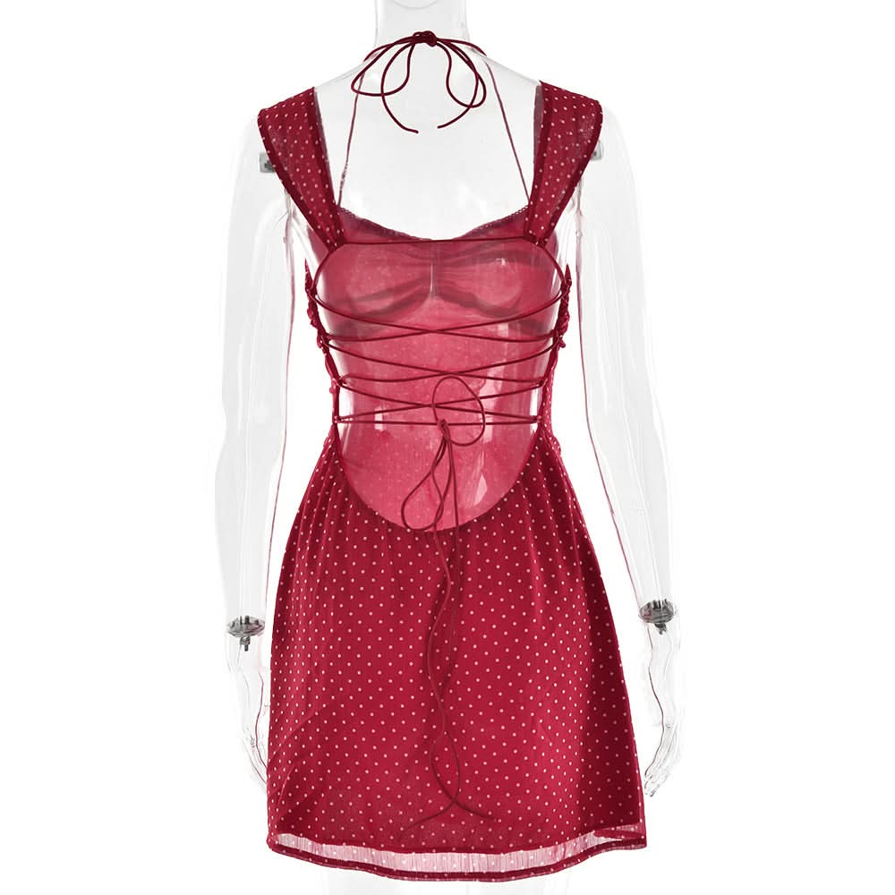 Flirty Red Polka Dot Halter Mini Dress - Chic Vintage Style for Fall Nights & Holiday Parties