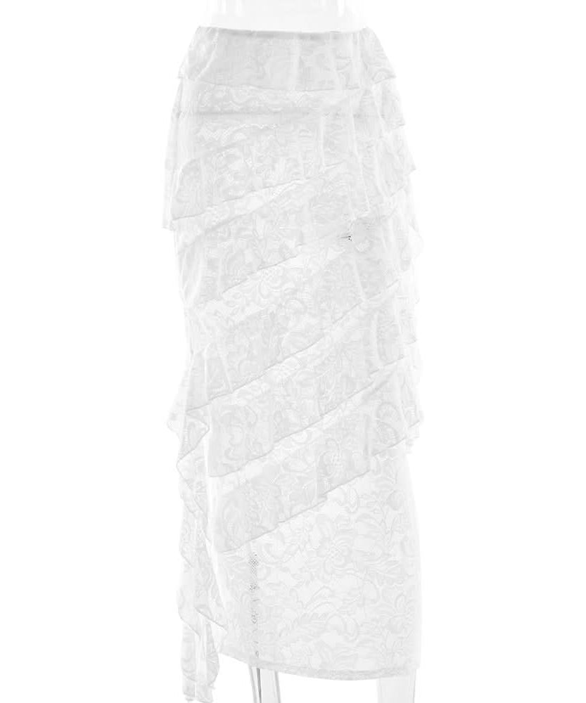 Romantic White Lace Tiered Ruffle Maxi Skirt - Your Boho Chic Getaway & Holiday Style Essential