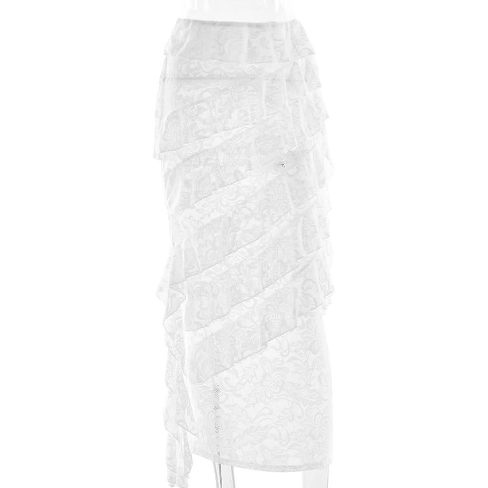 Romantic White Lace Tiered Ruffle Maxi Skirt - Your Boho Chic Getaway & Holiday Style Essential