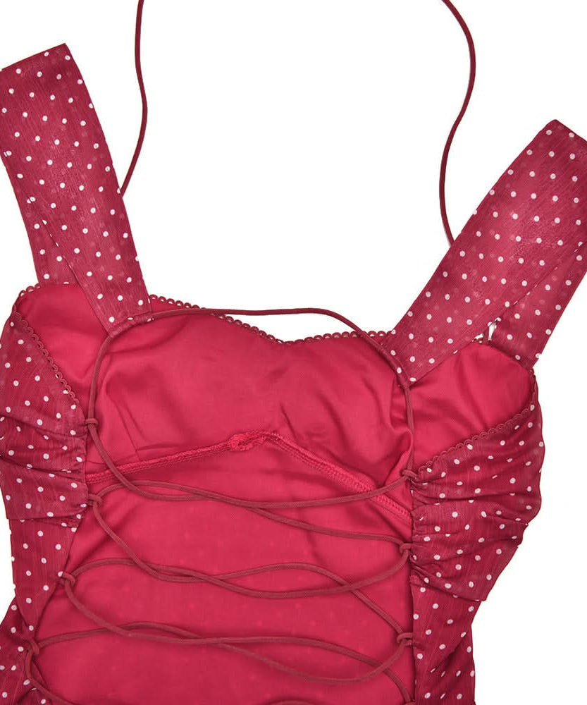 Flirty Red Polka Dot Halter Mini Dress - Chic Vintage Style for Fall Nights & Holiday Parties