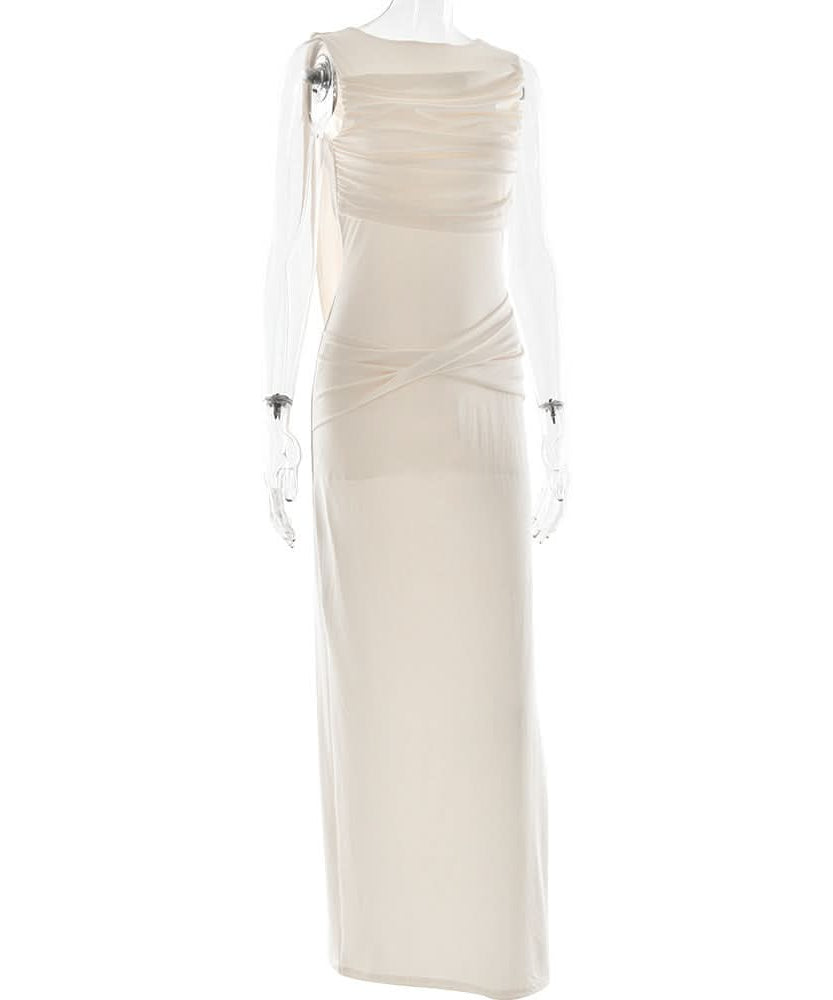 Sky Blue Ruched Maxi Dress: Elegant Sleeveless Bodycon for Fall Getaways & Resort Chic