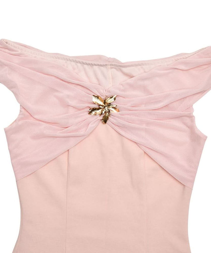 Blush Pink Off-Shoulder Mesh Maxi Dress - Enchanting Fall Gala & Holiday Party Gown