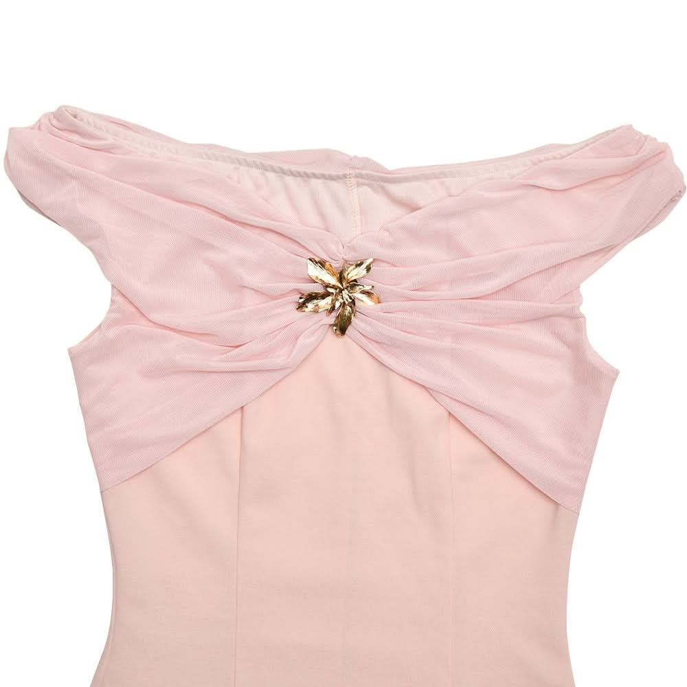 Blush Pink Off-Shoulder Mesh Maxi Dress - Enchanting Fall Gala & Holiday Party Gown