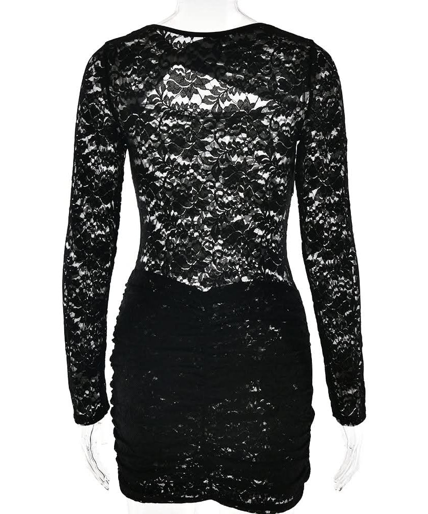 Sultry Black Lace Cut-Out Mini Dress with Gold Accent | Fall & Holiday Party Ready
