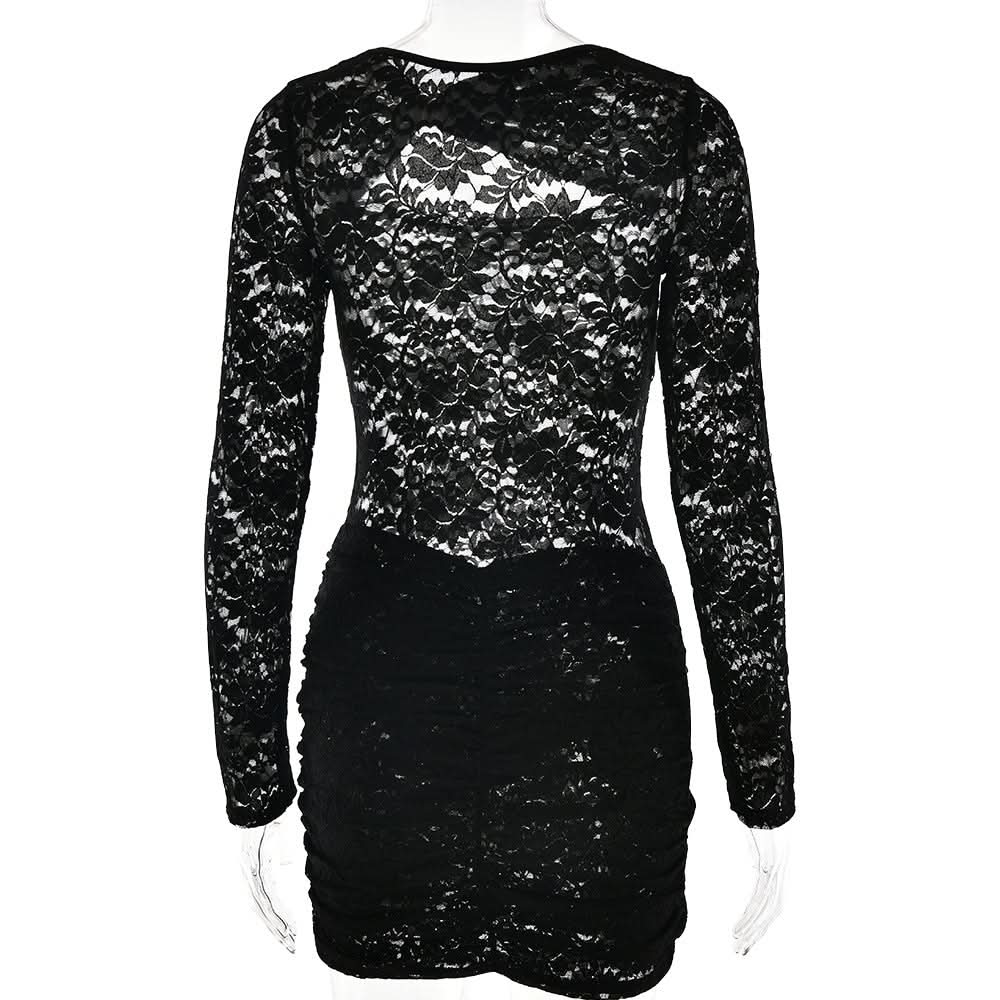 Sultry Black Lace Cut-Out Mini Dress with Gold Accent | Fall & Holiday Party Ready