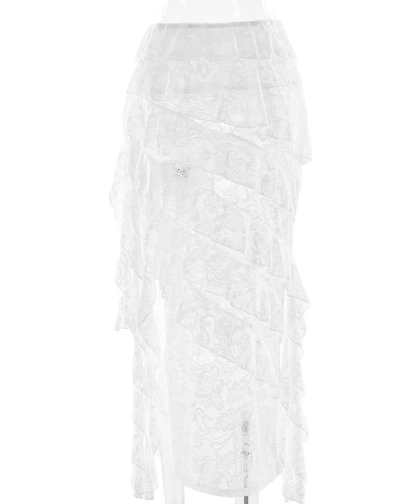 Romantic White Lace Tiered Ruffle Maxi Skirt - Your Boho Chic Getaway & Holiday Style Essential