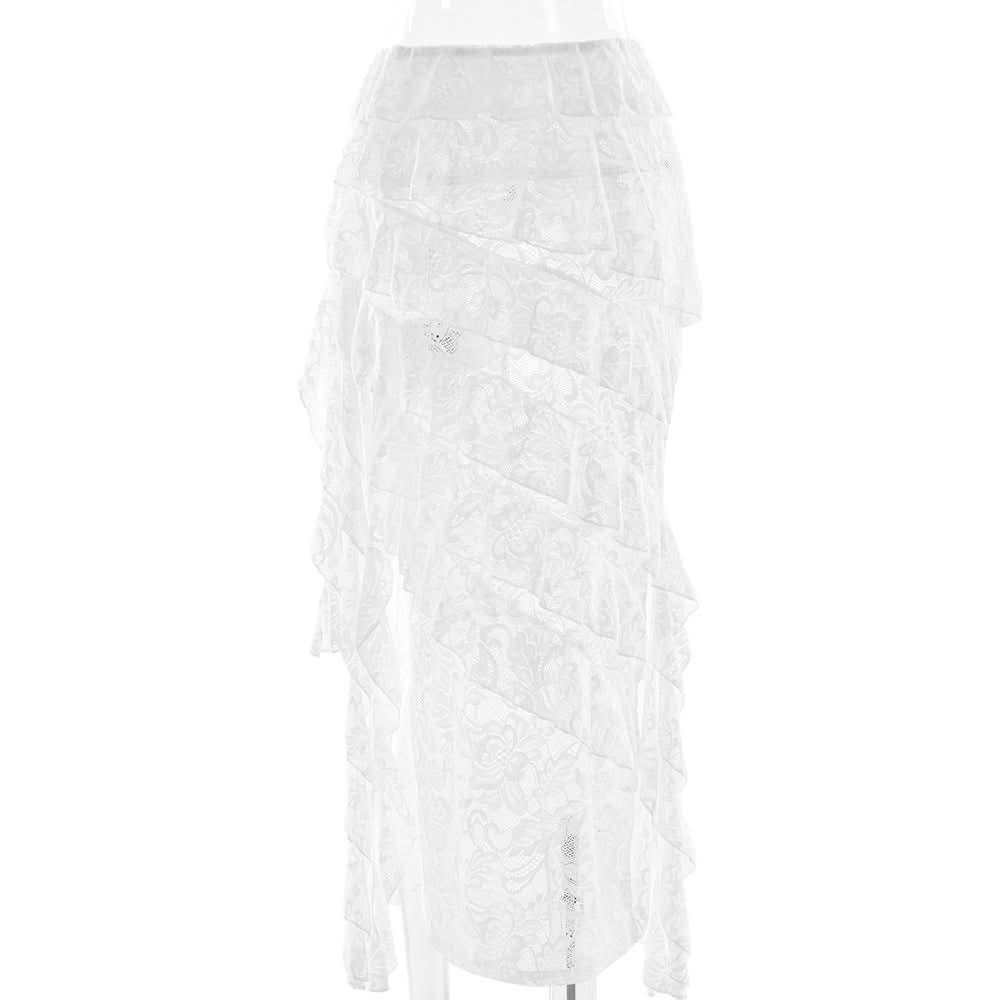 Romantic White Lace Tiered Ruffle Maxi Skirt - Your Boho Chic Getaway & Holiday Style Essential