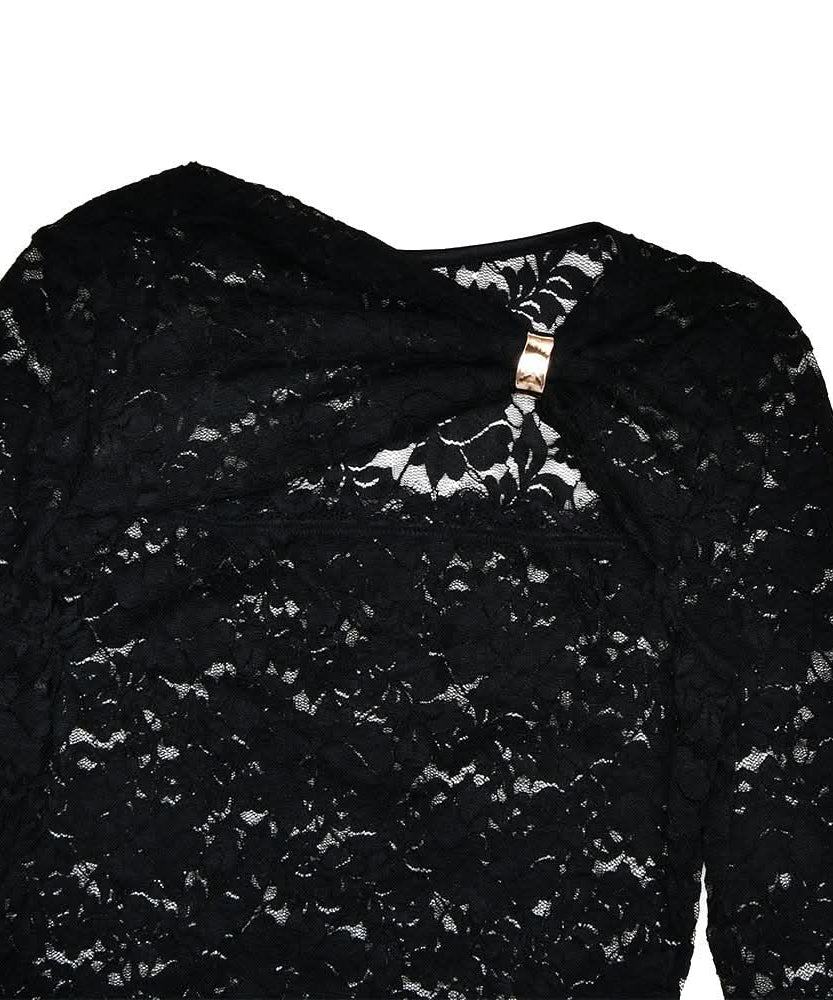 Sultry Black Lace Cut-Out Mini Dress with Gold Accent | Fall & Holiday Party Ready