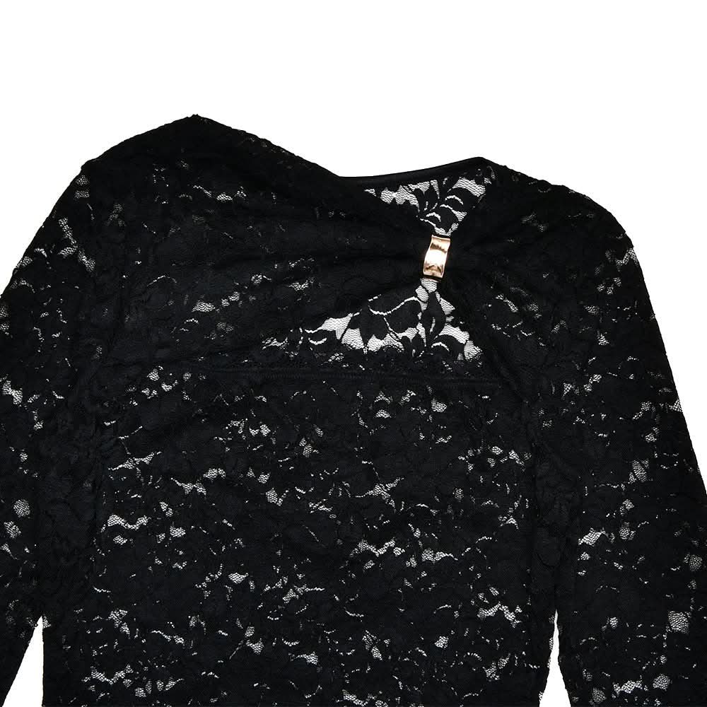 Sultry Black Lace Cut-Out Mini Dress with Gold Accent | Fall & Holiday Party Ready