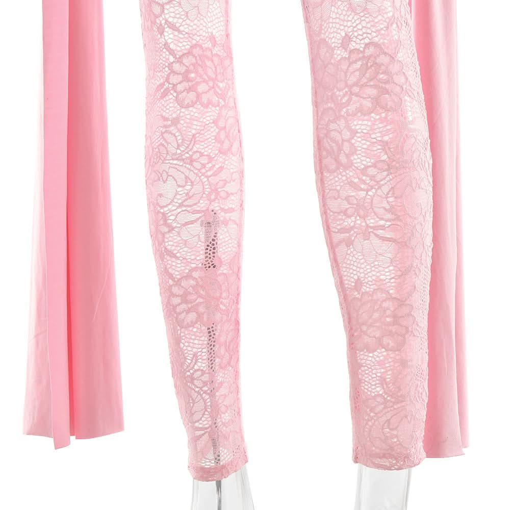 Blush Pink Lace & Ruched Jumpsuit - Daring Long Sleeve Party & Holiday Glam