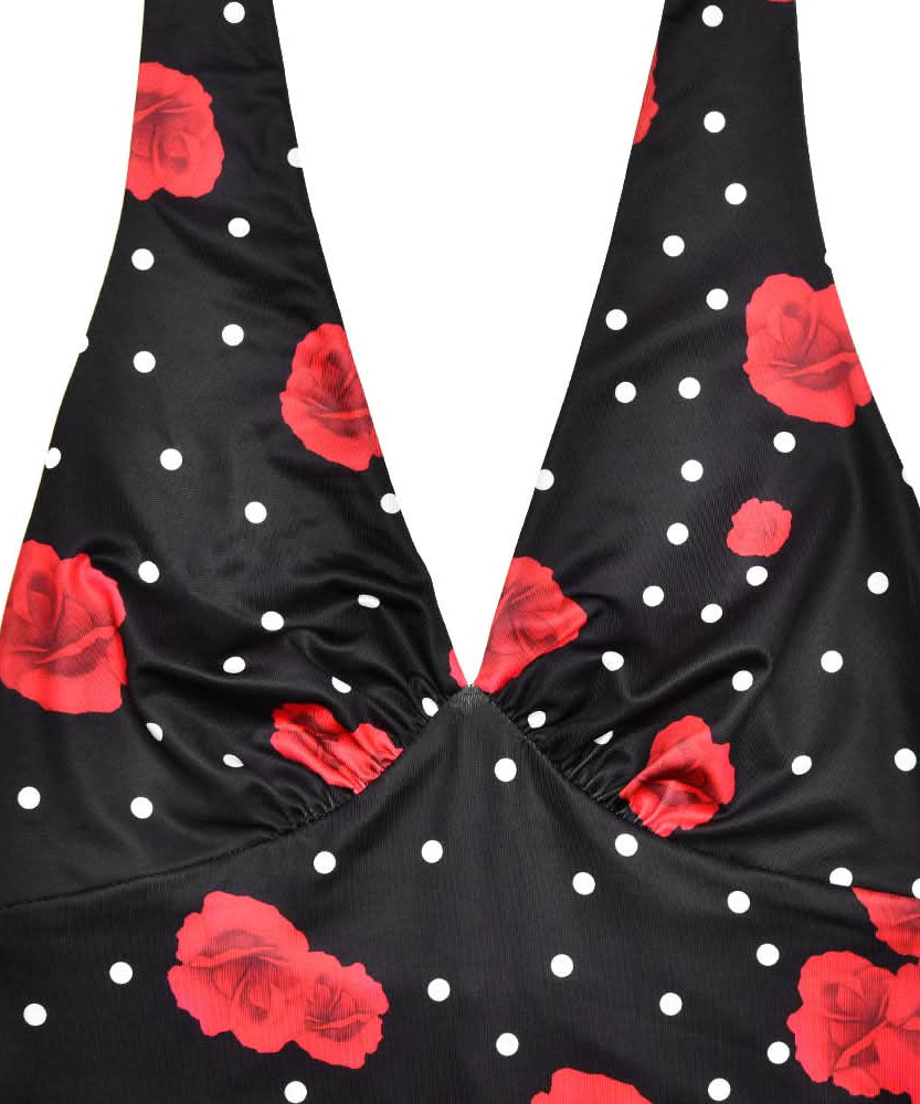 Vintage Chic Red Rose & Polka Dot Halter Maxi Dress - Fall & Holiday Glamour