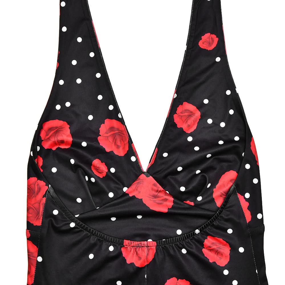 Vintage Chic Red Rose & Polka Dot Halter Maxi Dress - Fall & Holiday Glamour