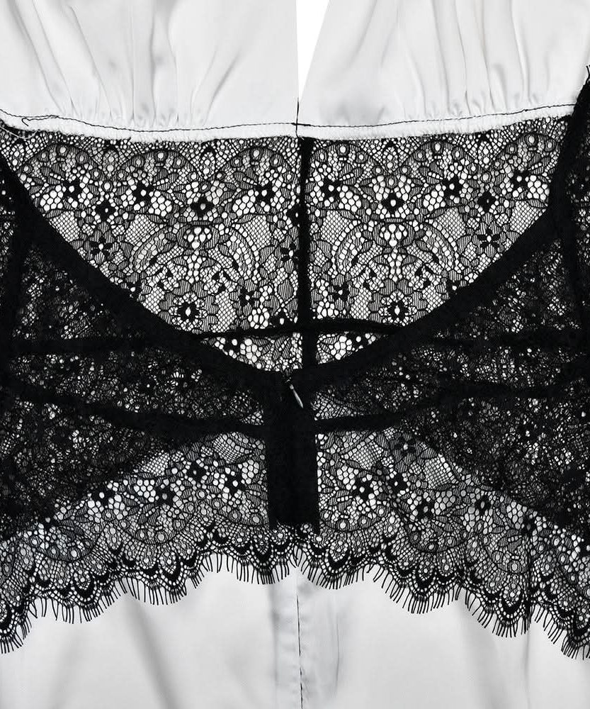 Chic White Halter Maxi Dress with Alluring Black Lace Detail - Your Holiday & NYE Glamour Statement