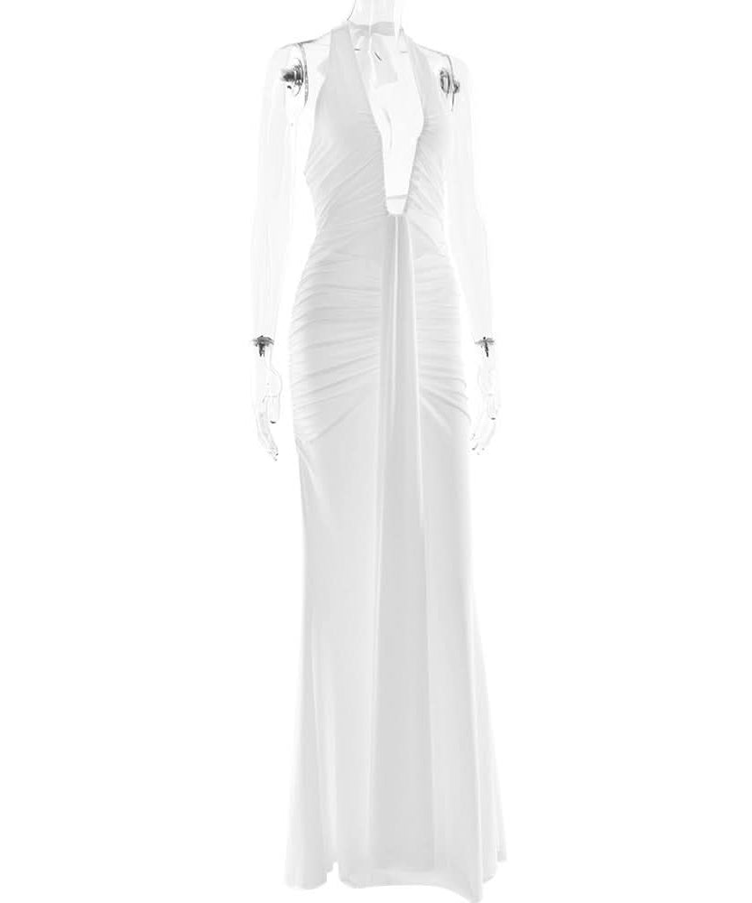 Timeless Black Halter Deep V Ruched Maxi Gown | Fall Gala & Holiday Party Glamour