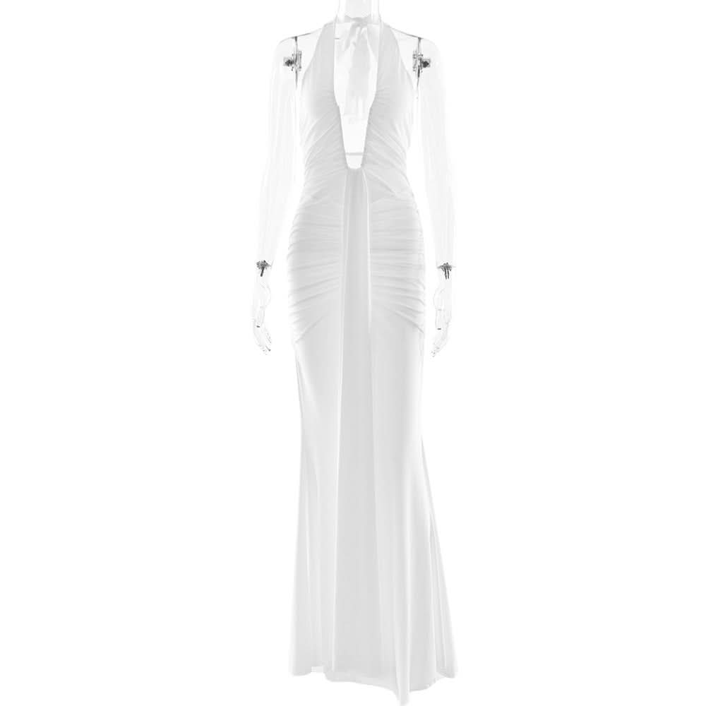 Timeless Black Halter Deep V Ruched Maxi Gown | Fall Gala & Holiday Party Glamour