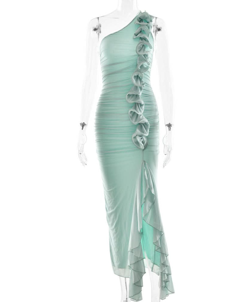 Elegant Black One-Shoulder Ruffle Maxi Gown - Your Fall & Holiday Event Showstopper