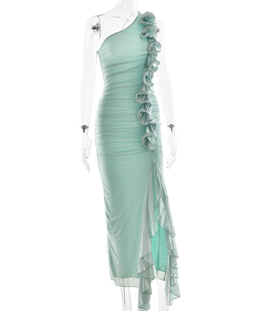 Elegant Black One-Shoulder Ruffle Maxi Gown - Your Fall & Holiday Event Showstopper