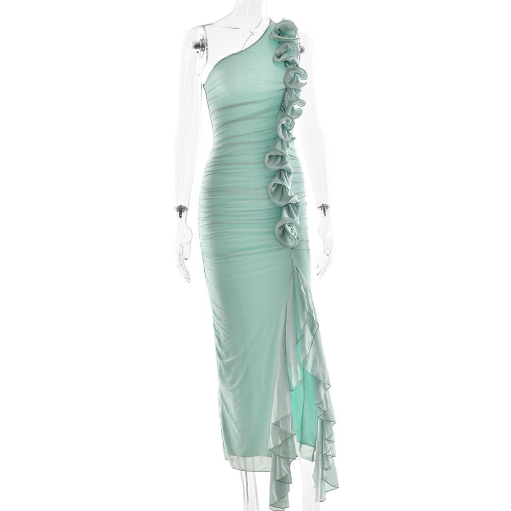 Elegant Black One-Shoulder Ruffle Maxi Gown - Your Fall & Holiday Event Showstopper