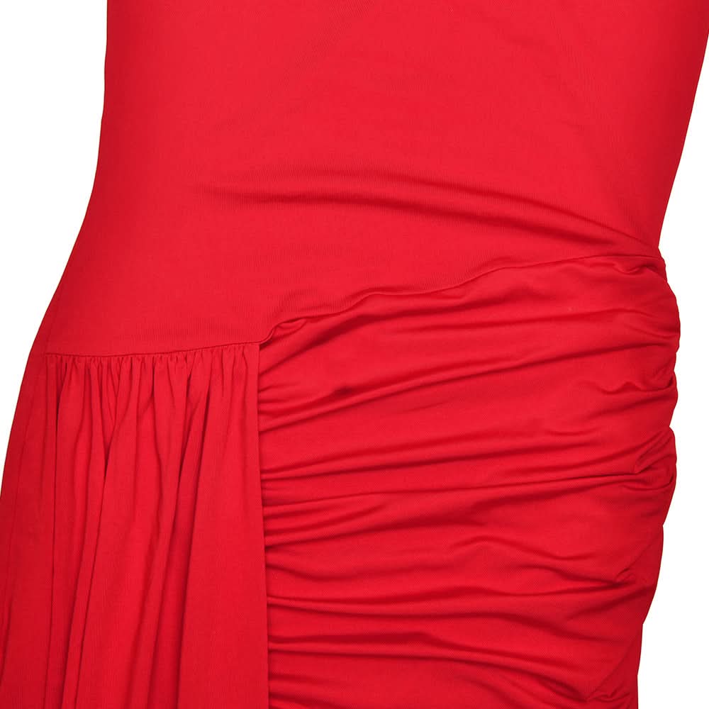 Crimson Elegance: Draped Ruched Asymmetrical Midi Dress – Perfect for Fall & Holiday Parties