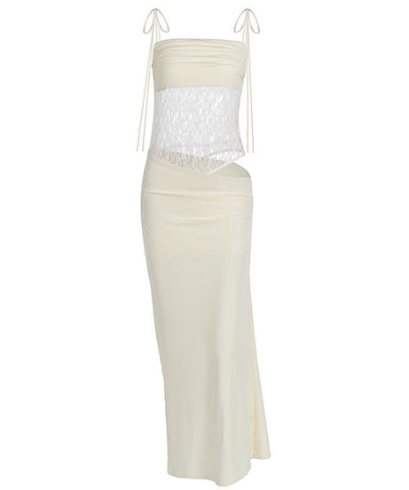 Elegant Ivory Lace Cut-Out Maxi Dress | Daring Style for Fall Getaways & Holiday Glam
