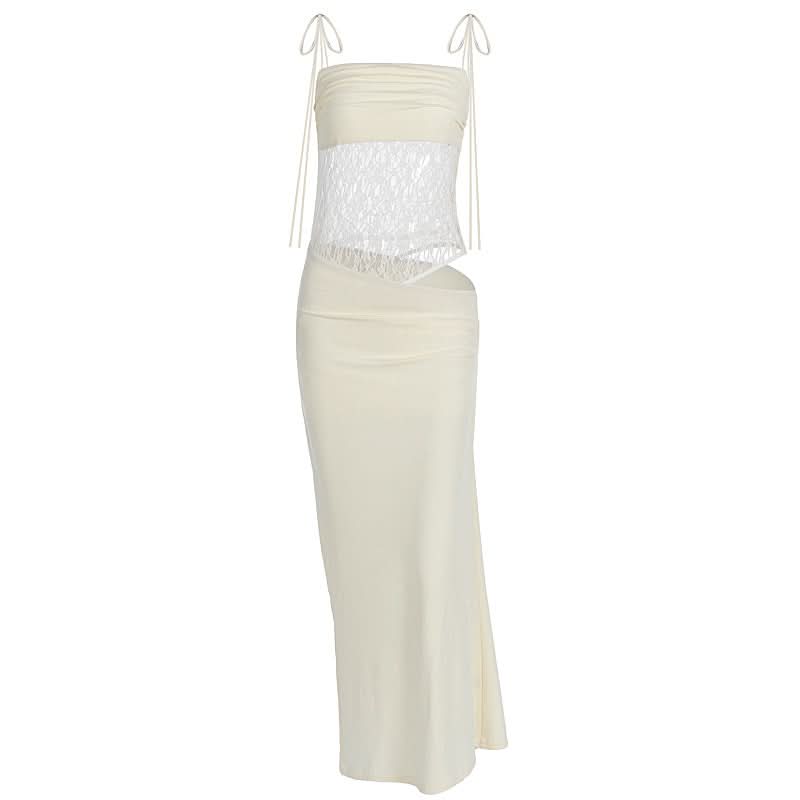 Elegant Ivory Lace Cut-Out Maxi Dress | Daring Style for Fall Getaways & Holiday Glam