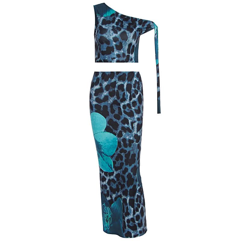 Standout Style: Blue Leopard & Floral One-Shoulder Maxi Set - Fall Event & Resort Ready