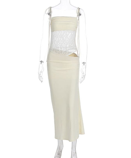 Elegant Ivory Lace Cut-Out Maxi Dress | Daring Style for Fall Getaways & Holiday Glam