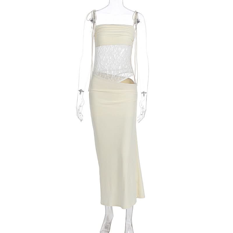 Elegant Ivory Lace Cut-Out Maxi Dress | Daring Style for Fall Getaways & Holiday Glam