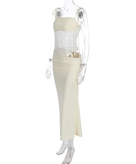 Elegant Ivory Lace Cut-Out Maxi Dress | Daring Style for Fall Getaways & Holiday Glam