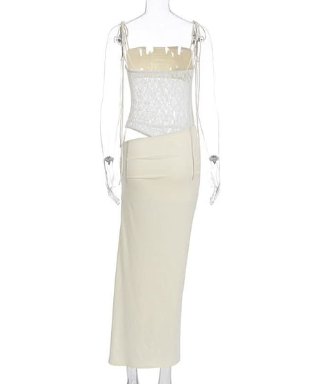 Elegant Ivory Lace Cut-Out Maxi Dress | Daring Style for Fall Getaways & Holiday Glam