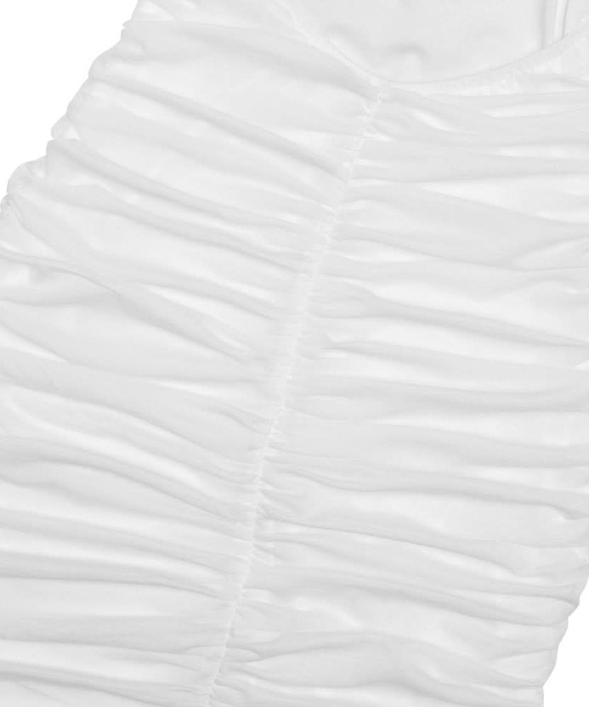 Winter White Ruched Bodycon Asymmetrical Ruffle Maxi Dress - Holiday Gala & Special Occasion Ready