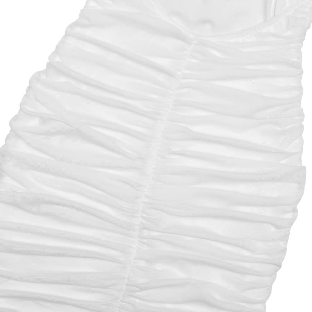 Winter White Ruched Bodycon Asymmetrical Ruffle Maxi Dress - Holiday Gala & Special Occasion Ready