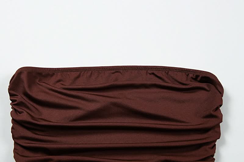 Chic Chocolate Brown Ruched Strapless Mini Dress - Flattering Tiered Fall Party Style