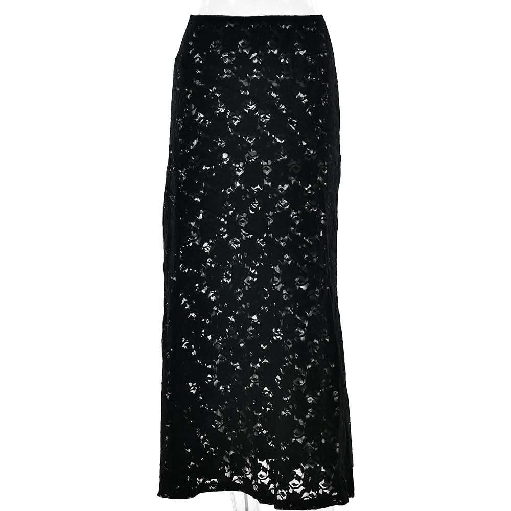 Fall Glam Black Lace Maxi Skirt - Sheer Elegance for Halloween & Holiday Parties