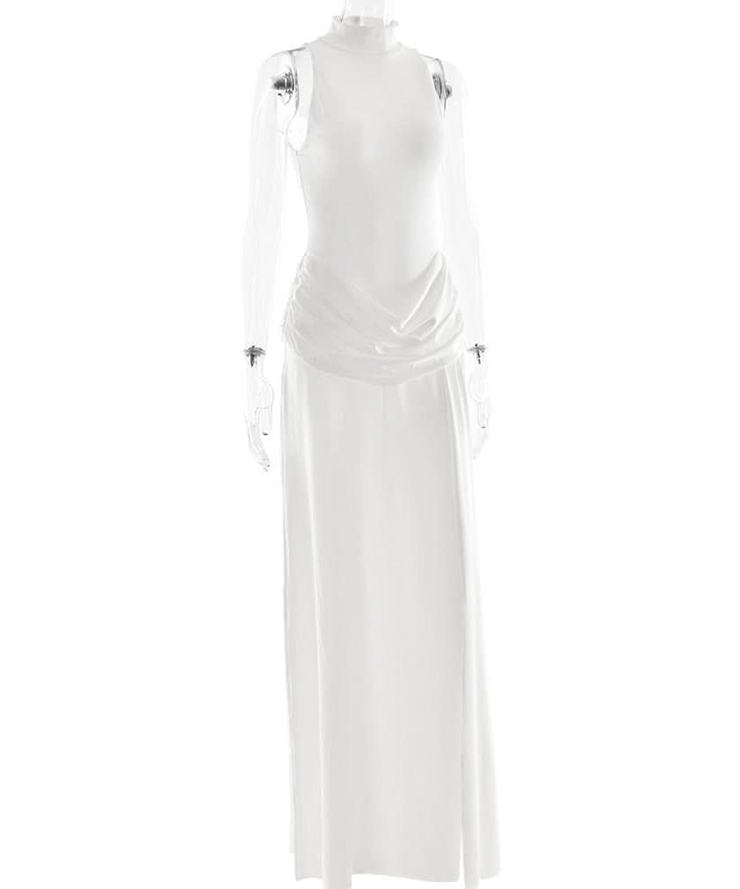 Sophisticated Black Mock Neck Ruched Maxi Dress with High Slit | Holiday Party & New Year's Eve Glam