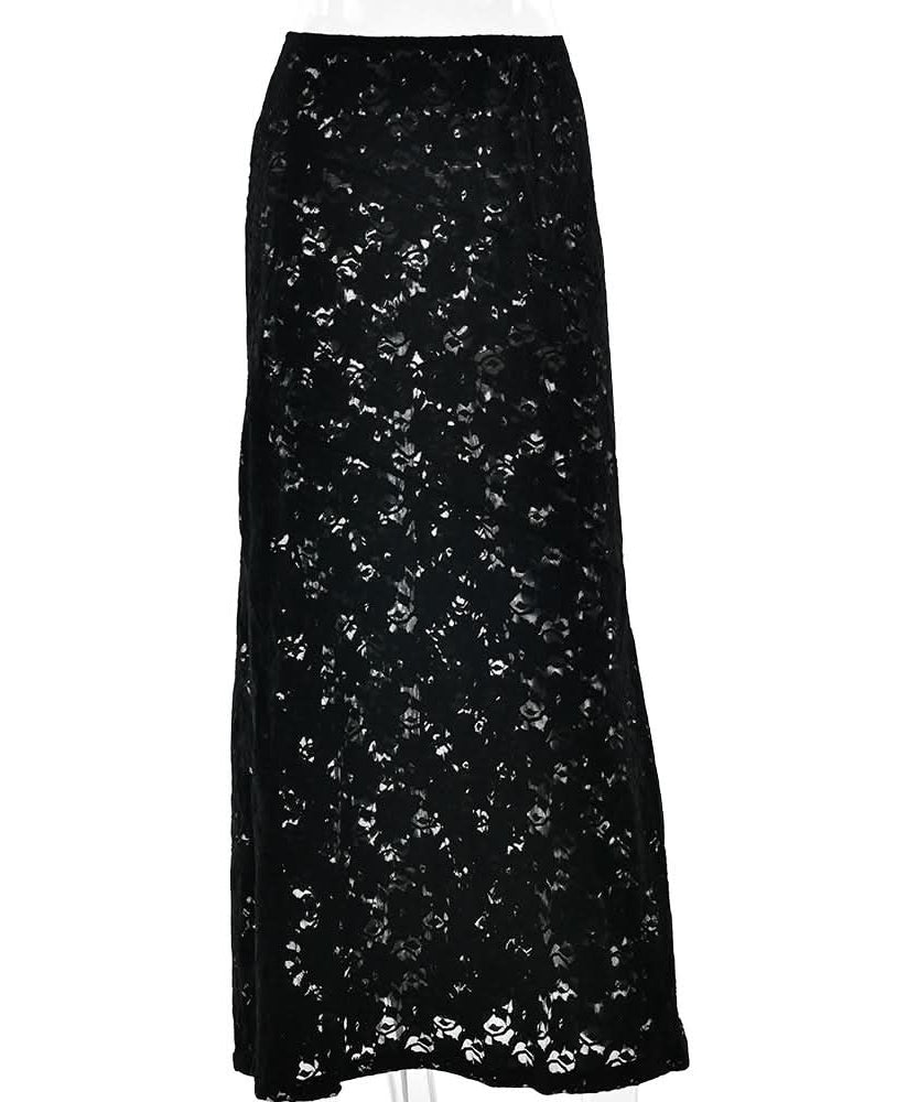 Fall Glam Black Lace Maxi Skirt - Sheer Elegance for Halloween & Holiday Parties
