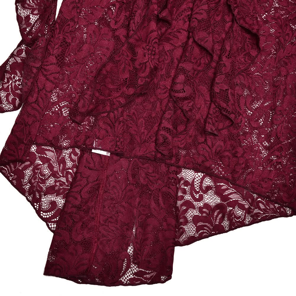 Enchanting Fall: Burgundy Lace Ruffle Halter Maxi Dress - Perfect for Halloween & Holiday Soirees