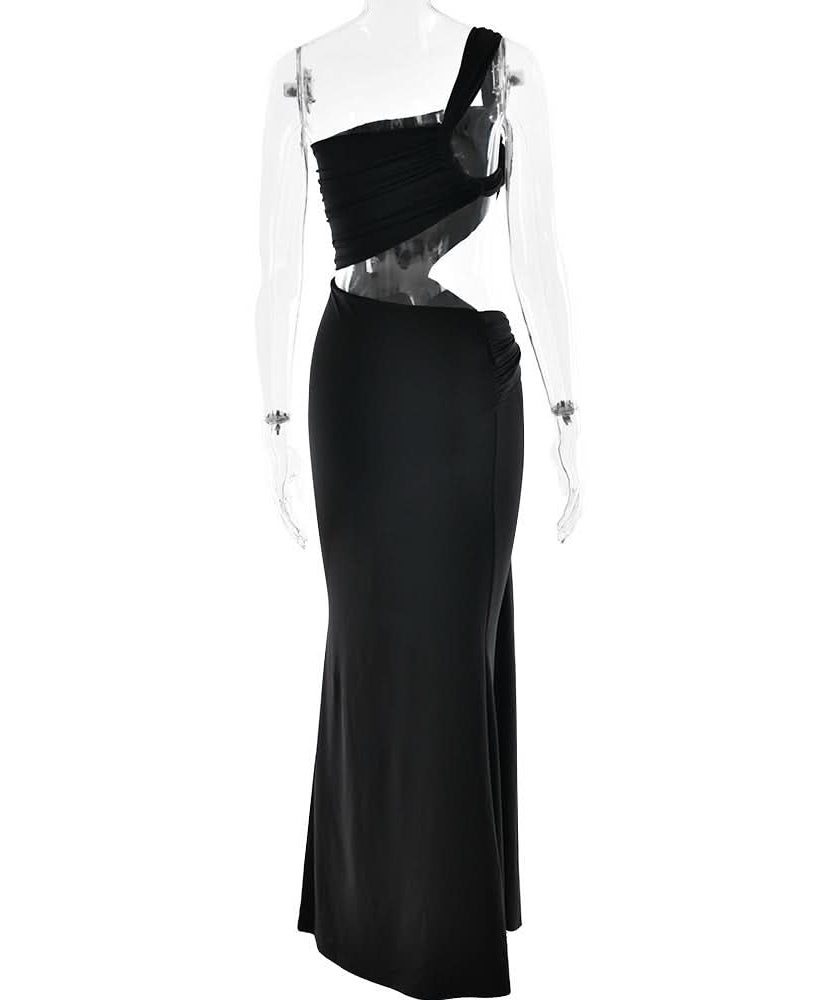Black One-Shoulder Cut-Out Maxi Dress: Your Daring Fall & Holiday Party Statement