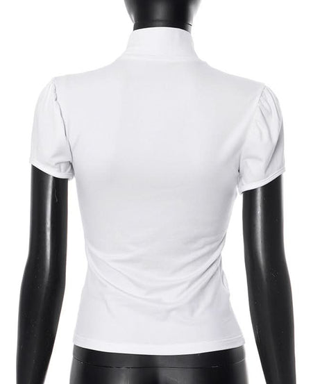 Fall Darling: Y2K Rose & Cross High-Neck Puff Sleeve Top for Women