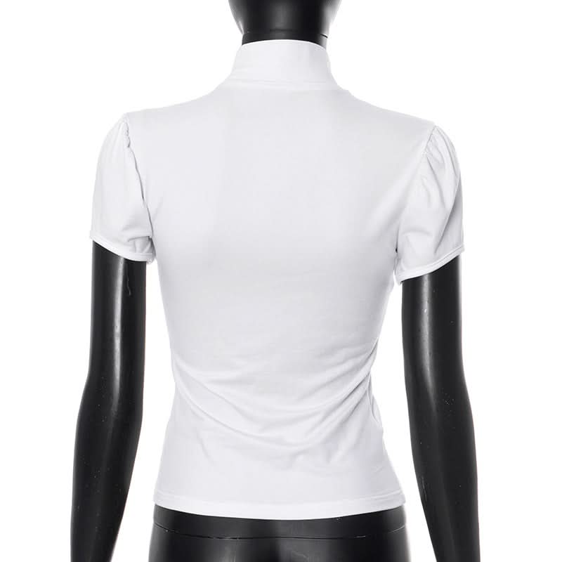 Fall Darling: Y2K Rose & Cross High-Neck Puff Sleeve Top for Women