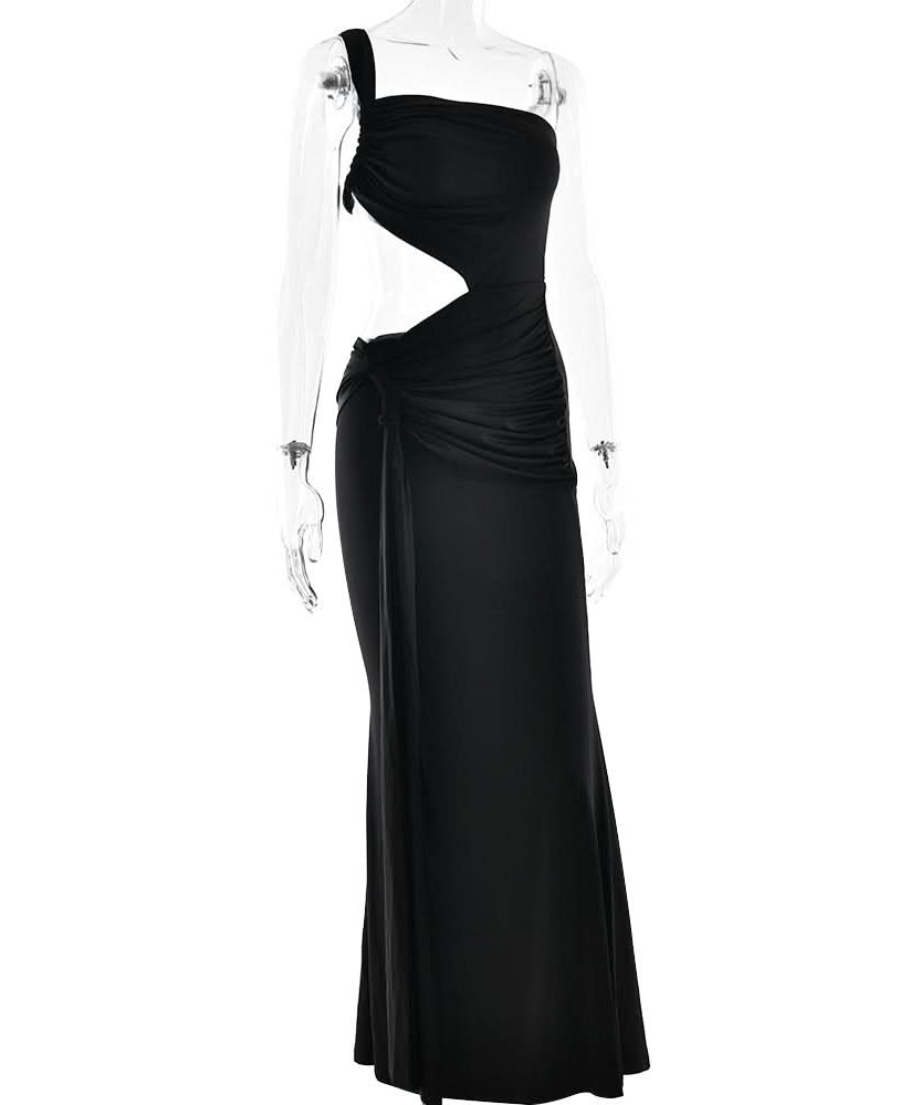Black One-Shoulder Cut-Out Maxi Dress: Your Daring Fall & Holiday Party Statement