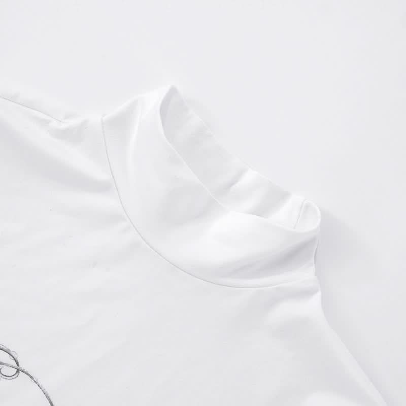 Fall Darling: Y2K Rose & Cross High-Neck Puff Sleeve Top for Women