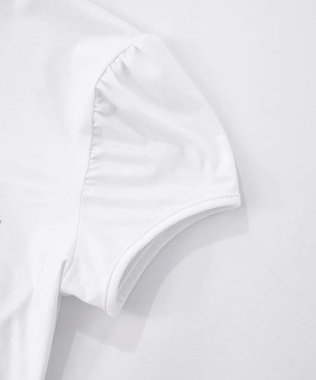 Fall Darling: Y2K Rose & Cross High-Neck Puff Sleeve Top for Women